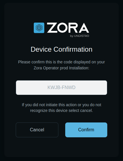 Zora Device Confirmation